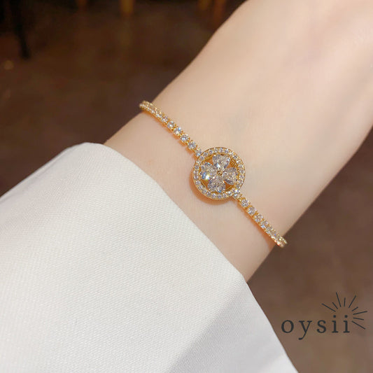 Twilight Clover — Rotating Zircon Adjustable Bracelet