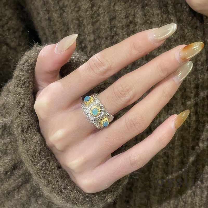 Azure Daisy – Blue Agate Ring