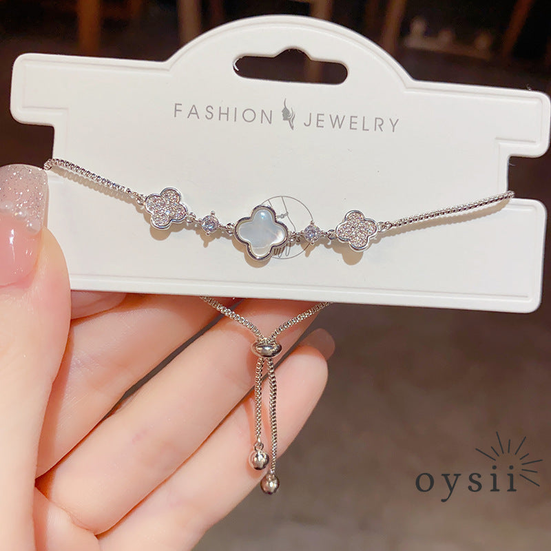 Mother of Luck — Pavé Mother-of-Pearl Clover Bracelet