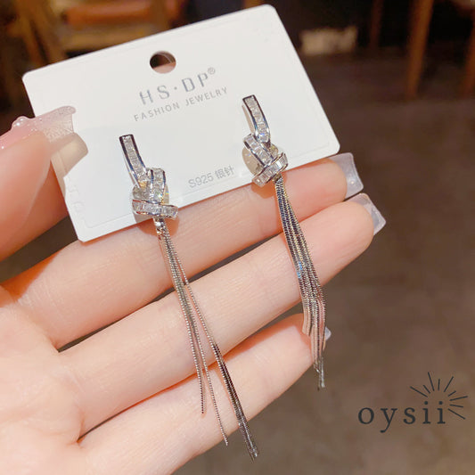 Twilight Knot — Sparkling Zircon Tassel Drop Earrings