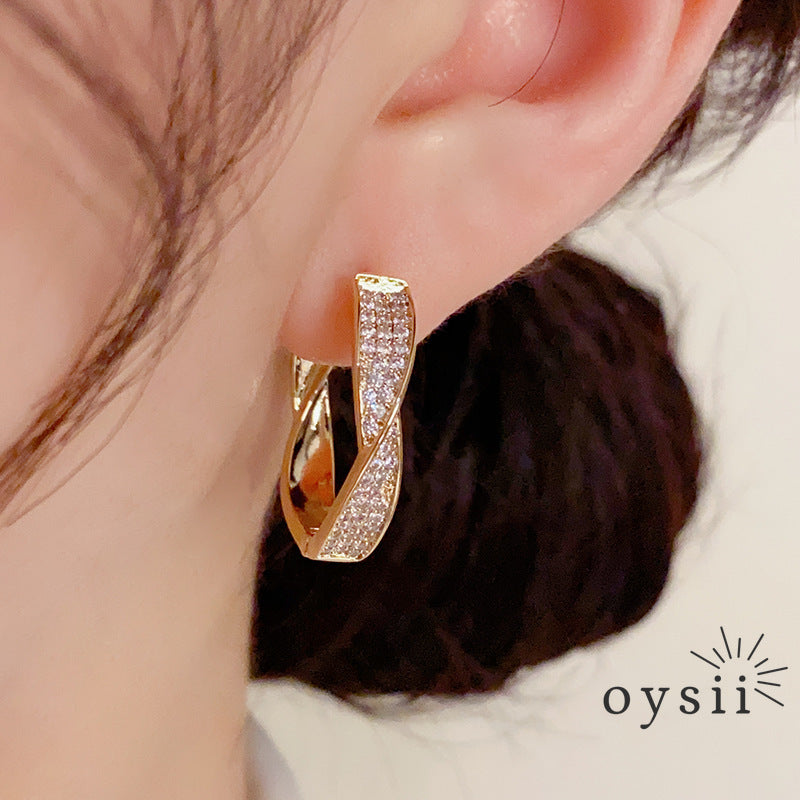 Twist Whisper — Micro Zircon Twisted Hoop Earrings