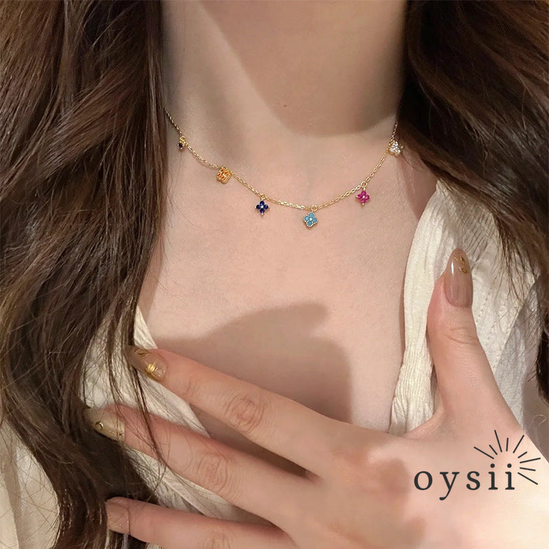 Dopamine Bloom — S925 Silver Colorful Clover Jewelry Set