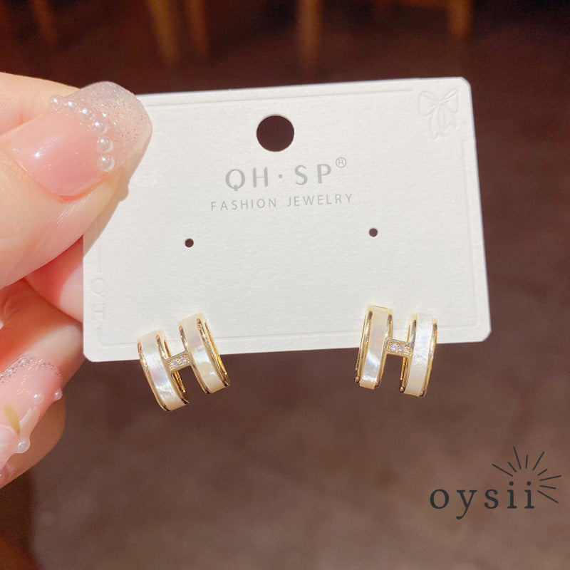 Hermes Whisper — Mother-of-Pearl Initial Stud Earrings