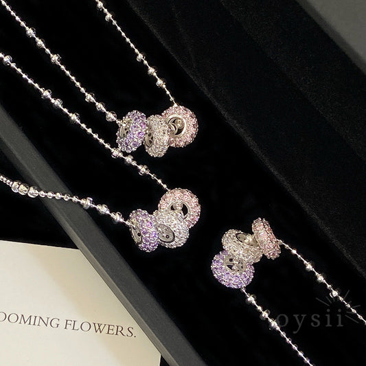 Trinity Glow – Triple-Color Pavé Circle Pendant Necklace