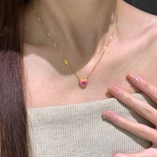 Pink Diamond Heart Pendant Necklace