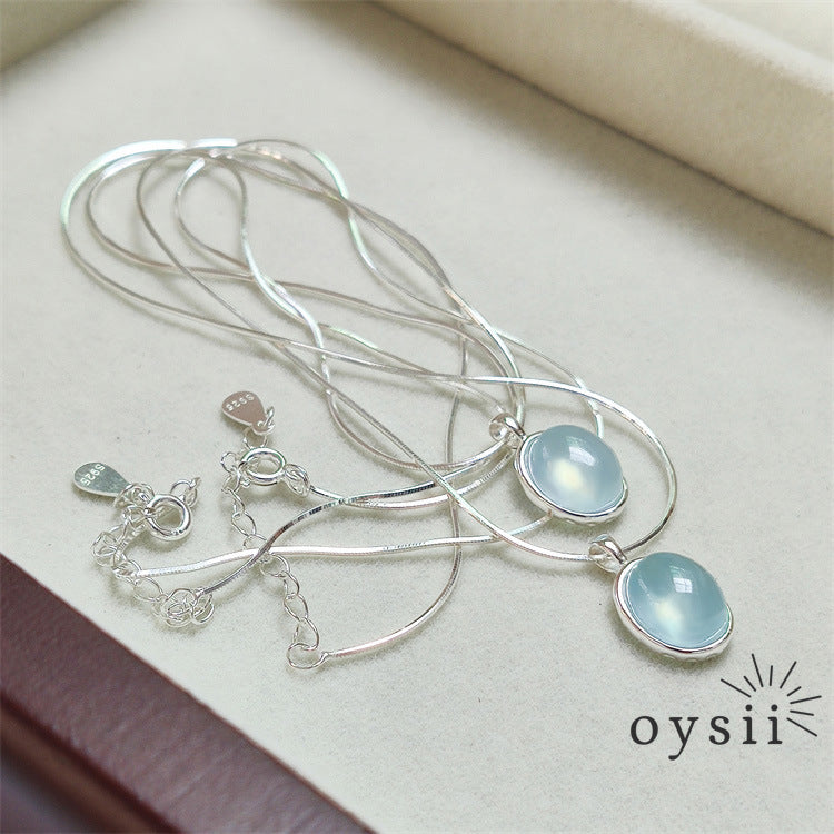 Ocean Muse – S925 Silver Aquamarine Oval Necklace