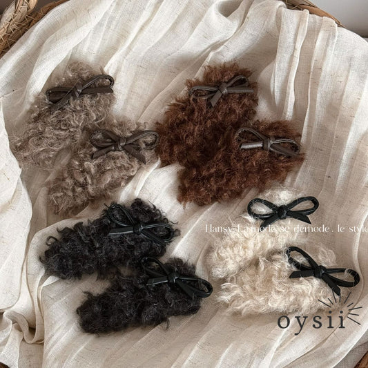 Fuzzy Bow PU Leather Hair Clip