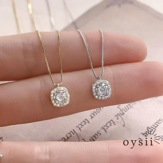 Crystal Cube – S925 Silver Square Zircon Necklace