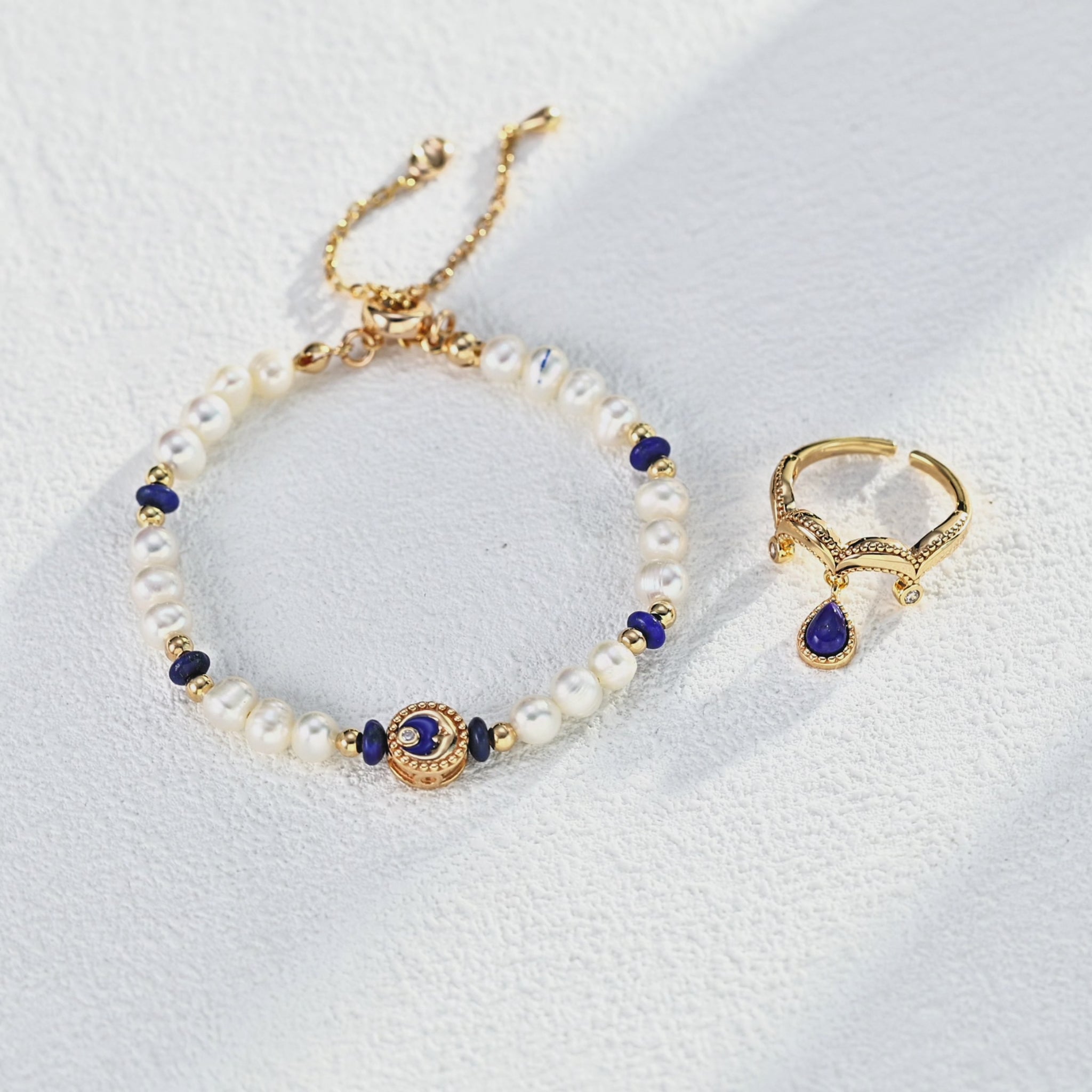 Handmade S925 silver bracelet with natural pearls and deep blue lapis lazuli, a vintage-inspired gemstone piece for zodiac, healing energy, and bohemian jewelry lovers